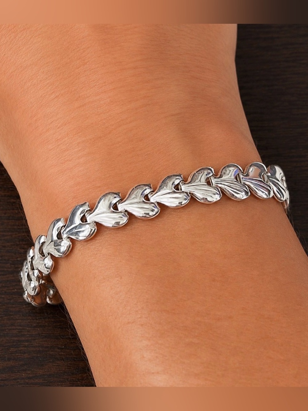 Vintage Italy Heart Shell Link Bracelet Sterling Silver 925 - Picture 4 of 11
